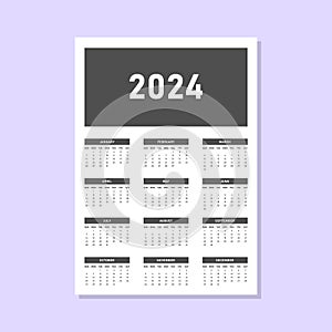 2024 calendar in dark gray vector design template