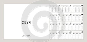 2024 Calendar planner Minimalist Style. Classic minimal calendar 2024 planner design for printing template set of 12 pages desk