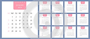 2024 calendar template. Yearly planner organizer, english
