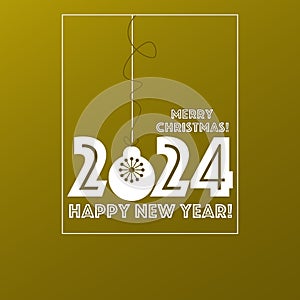 2024 Christmas poster. Happy New Year background. 2024 numbers on golden gradient background.