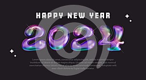 2024 colorful chrome number. Happy new year 2024 design with unique colorful numbers. Premium vector design for poster