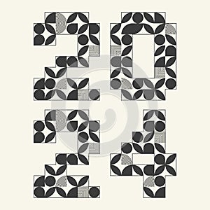 2024 geometric template. Retro abstract style numbers. Happy New Year design element for calendar, brochure, cover