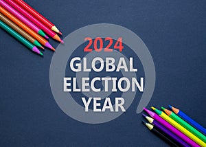 2024 global election year symbol. Concept words 2024 global election year on beautiful black paper. Beautiful black background.