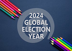 2024 global election year symbol. Concept words 2024 global election year on beautiful black paper. Beautiful black background.