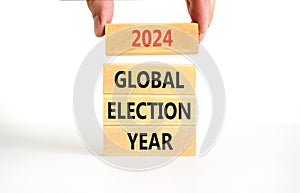 2024 global election year symbol. Concept words 2024 global election year on beautiful block. Beautiful white table white