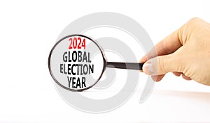 2024 global election year symbol. Concept words 2024 global election year on beautiful magnifying glass. Beautiful white