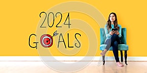2024 goals concept with young woman