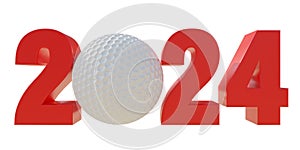 2024 Golf event calendar. New year number with golfball isolated on white background, 3d render