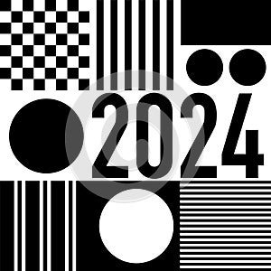 2024 greeting card with modern black and white graphics to present the new year