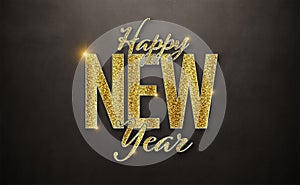 2024 greetings card with golden diamond effect. Shiny gold Happy New Year text. 3D rendering