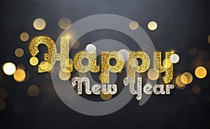 2024 greetings card with golden diamond effect. Shiny gold Happy New Year text. 3D rendering