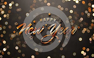 2024 greetings card with golden effect. Shiny gold Happy New Year wishes. 3D rendering