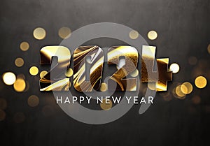 2024 greetings card with golden effect. Shiny gold Happy New Year wishes. 3D rendering