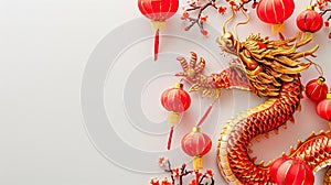 2024 happy Chinese new year celebration concept on white background with copy space