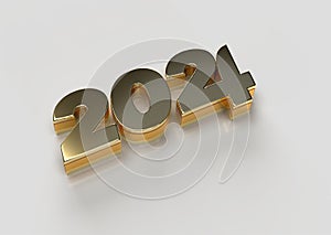 2024 Happy New Year 3d Gold Lettering Illustration