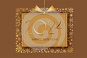 2024 Happy New Year card. Gift box with golden shiny numbers. Festive holiday elegant premium design.