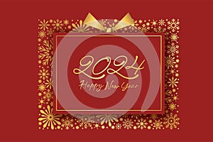 2024 Happy New Year card. Gift box with golden shiny numbers. Festive holiday elegant premium design.