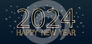 2024 happy new year card with golden numbers and lights background