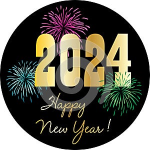 2024 happy new year circle graphic with fireworks
