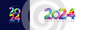 2024 Happy New Year colorful facet typography logo design concept