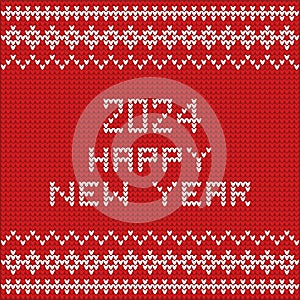 2024 and happy new year concept as knitwear textile design in red