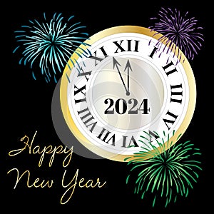 2024 happy new year countdown clock with fireworks graphic