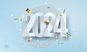 2024 Happy New Year creative design background or greeting card. 2024 new year numbers on blue. Christmas and New Year