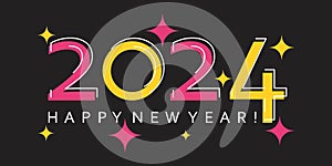 2024 Happy new year. Design elements for calendar. Flat geometry on black background. Bright text.