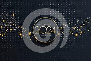 2024 Happy New Year elegant design - vector illustration of golden 2024 logo numbers on black background.