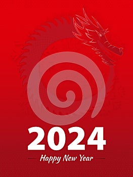 2024 Happy new year greeting card design with Head of red Dragon