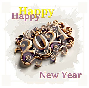 2024 happy new year greeting card with gold lettering