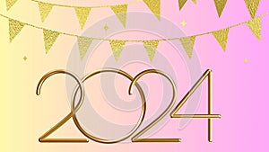 2024 Happy New Year images, shiny color gold wave design element, festive vector images.