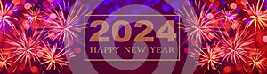 2024 Happy New Year, New Year`s Eve Party, festive celebration holiday greeting card background banner panorama illustration