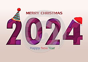 2024 happy new year.Paper cut 2024 word for new year festival