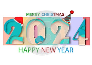 2024 happy new year.Paper cut 2024 word for new year festival