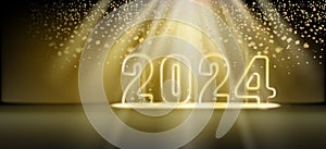 2024 Happy New Year shining light sparkles background