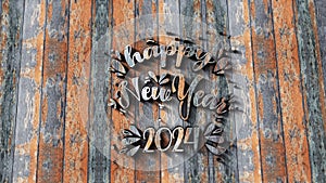 2024 Happy New Year wood text cinematic title background