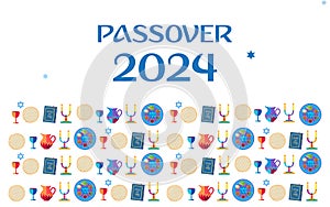 2024 Happy Passover banner greeting card with Jewish Holiday traditional decoration vector illustration Judaica