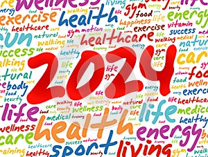 2024 health and sport goals word cloud, motivation concept background