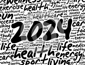 2024 health and sport goals word cloud, motivation concept background