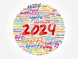 2024 health and sport goals word cloud, motivation concept background