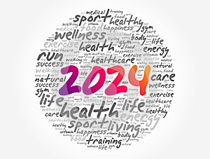 2024 health and sport goals word cloud, motivation concept background