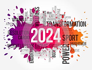 2024 health and sport goals word cloud, motivation concept background