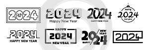 2024 logo. Happy New Year calendar. Chinese symbols. Text font. Christmas numbers. Anniversary celebration. December