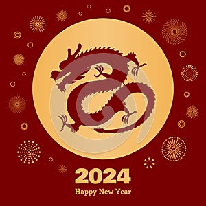 2024 Lunar New Year dragon design, gold on red