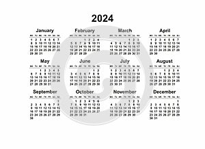 2024 Monday Start Horizontal Black and White Calendar Template