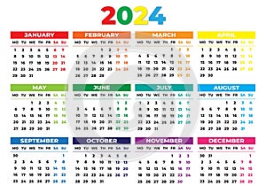 2024 Monday Start Landscape Color Calendar