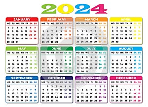 2024 Monday Start Landscape Color Calendar