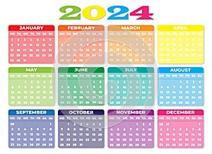 2024 Monday Start Landscape Color Calendar
