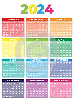 2024 Monday Start Portrait Color Calendar